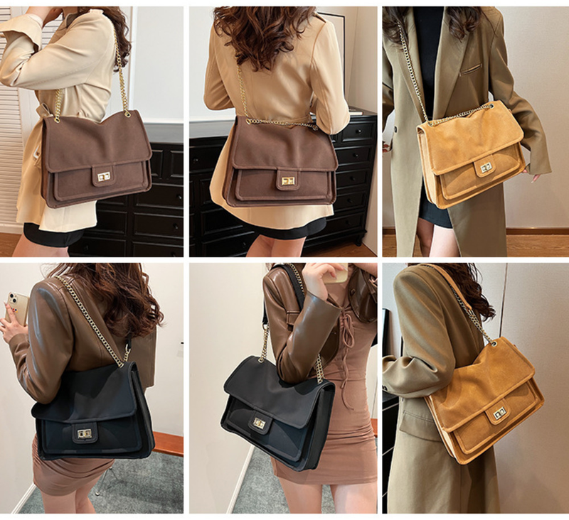 Large Capacity Bag For Women Autumn/Winter 2023 New Fashion Versatile Frosted Chain Crossbody Bag Commuter Tote Bag_voghion.com