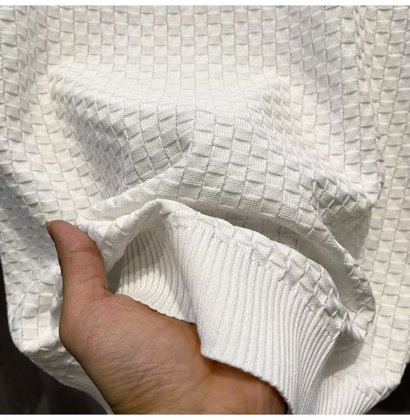 Herrenbekleidung Sommer New Ins Revers Kurzarm Poloshirt Herren Leichtes Luxus All Match Einfarbiges Kariertes Textur T-Shirt_voghion.com