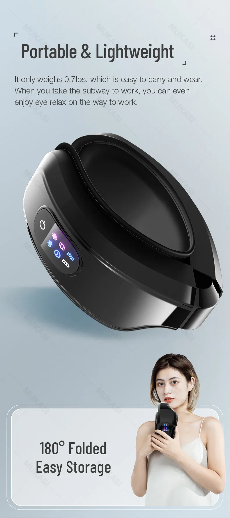 Szemmasszírozó Fűtött szemmasszírozó Bluetooth zenei rezgéssel 16D kompressziós masszázseszköz migrénhez sötét_voghion.com