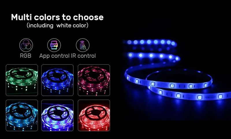 Striscia LED RGB 5050 SMD 12V con telecomando IR a 44 tasti, 5M/10M/15M/20M/25M/30M/40M, retroilluminazione TV, decorazione per la casa, illuminazione d'atmosfera, certificazione CE_voghion.com