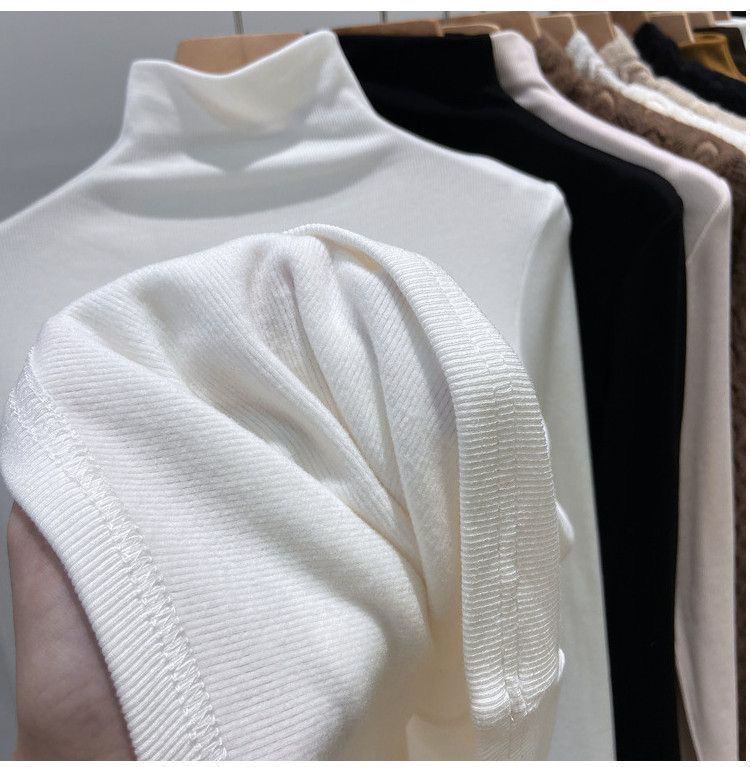 Maglia termica da donna con collo alto e fodera in pile - Maglia a maniche lunghe in morbida maglia spazzolata per l'inverno, camicetta casual slim fit con collo alto_voghion.com