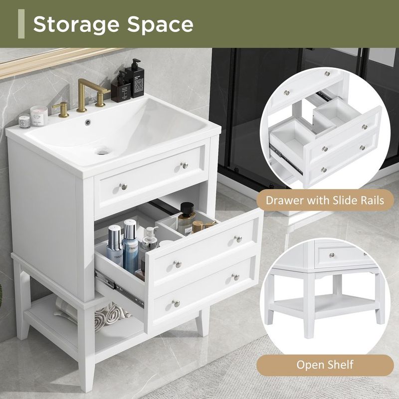24' Bathroom Vanity Without Sink, Base Only, Solid Wood Frame, Bathroom Storage Cabinet With Drawer And Open Shelf_voghion.com