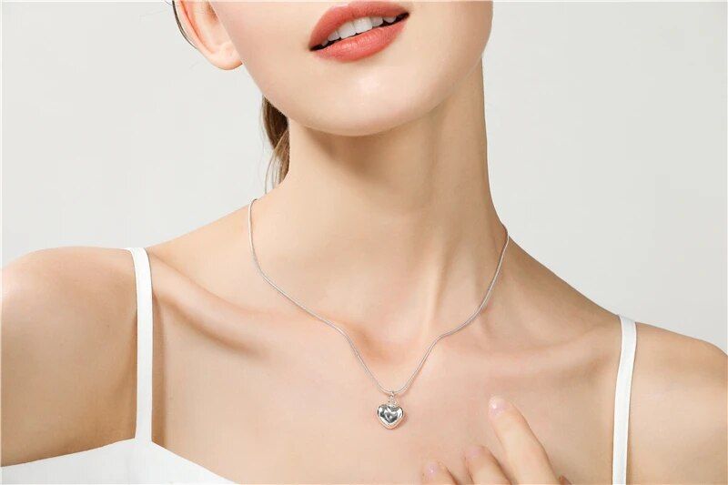DOTEFFIL Sterling Sier Effen Klein Hart Hanger Ketting 16-30 Inch Snake Chain Voor Vrouwen Bruiloft Charme Mode-sieraden_voghion.com