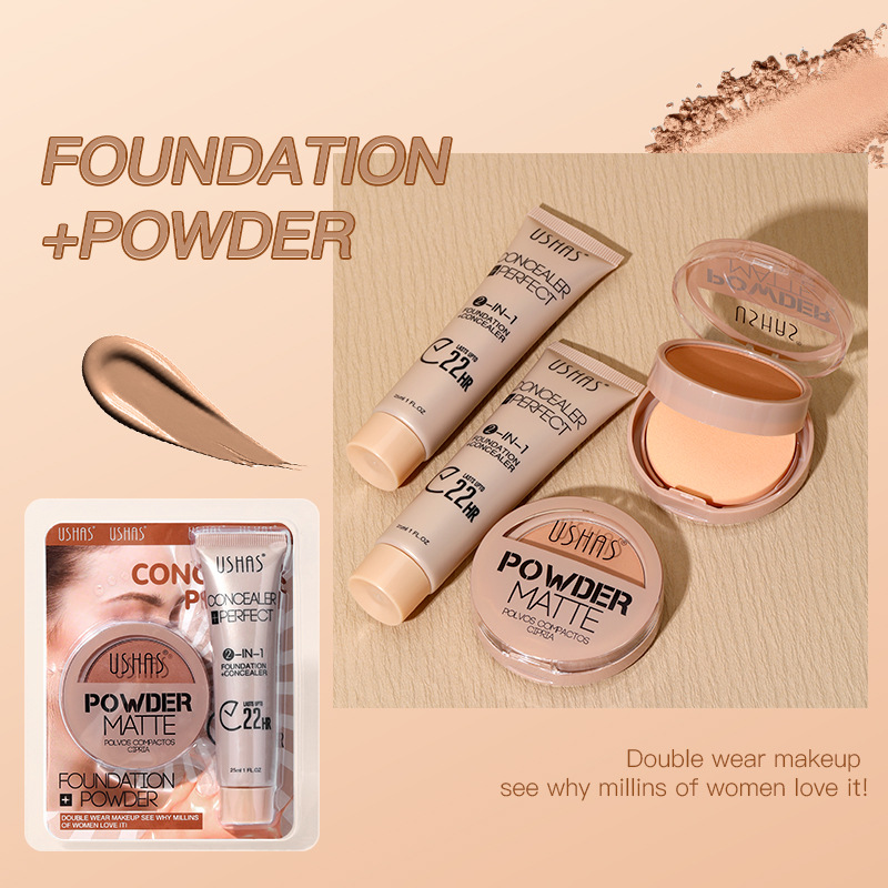 USHAS Kombination aus Puder und flüssiger Grundierung, wasserdicht und Make-up-beständig, um den Hautton aufzuhellen_voghion.com