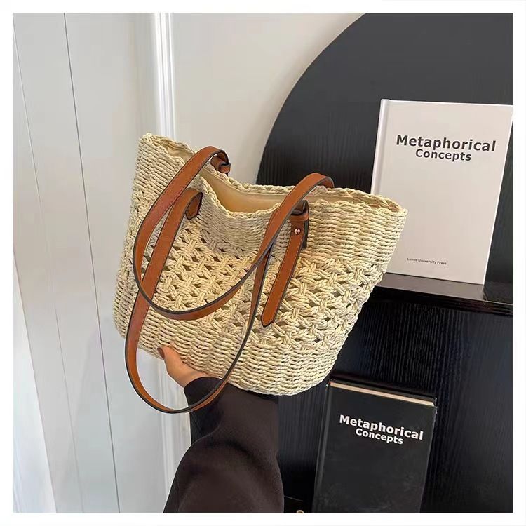 Γυναικεία τσάντα ώμου, υφασμένη τσάντα διακοπών για παραλία, τσάντα tote, καλάθι λαχανικών χειρός, μοντέρνα υφασμένη τσάντα μεγάλης χωρητικότητας_voghion.com