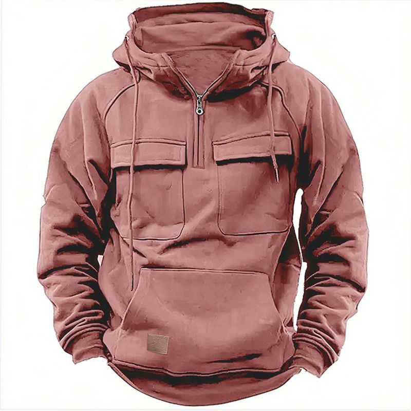 Frühling und Herbst Neue Herren Kapuzenpullover Einfarbig Jugend Sport Multi-Pocket Lederpullover Jacke_voghion.com