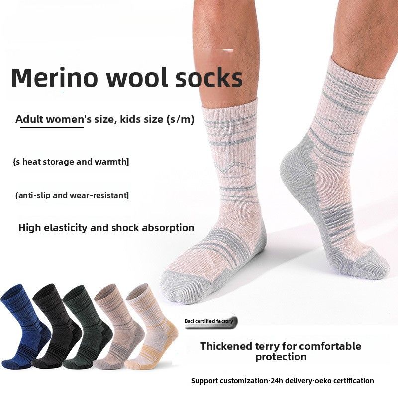Calzini caldi da trekking in lana merino a metà polpaccio, spessi, per uomo e donna, per l'autunno e l'inverno._voghion.com