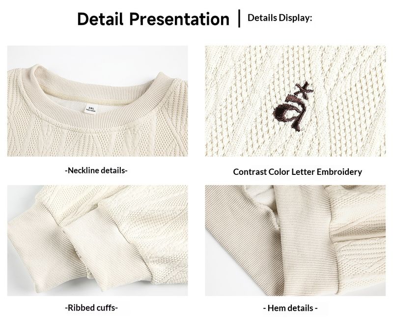 Nordmann Jakarlı Dokulu Ağır Sıklet Yuvarlak Yaka Sweatshirt Sonbahar Retro Renk Bloklu Harfli Nakışlı Hafif Eski Para_voghion.com