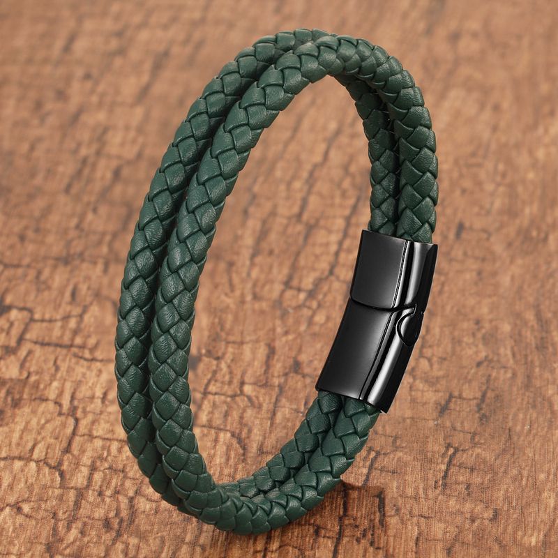 Bracelet en cuir tressé en acier inoxydable pour homme et femme – Bracelet minimaliste double couche pour un style décontracté et simple_voghion.com