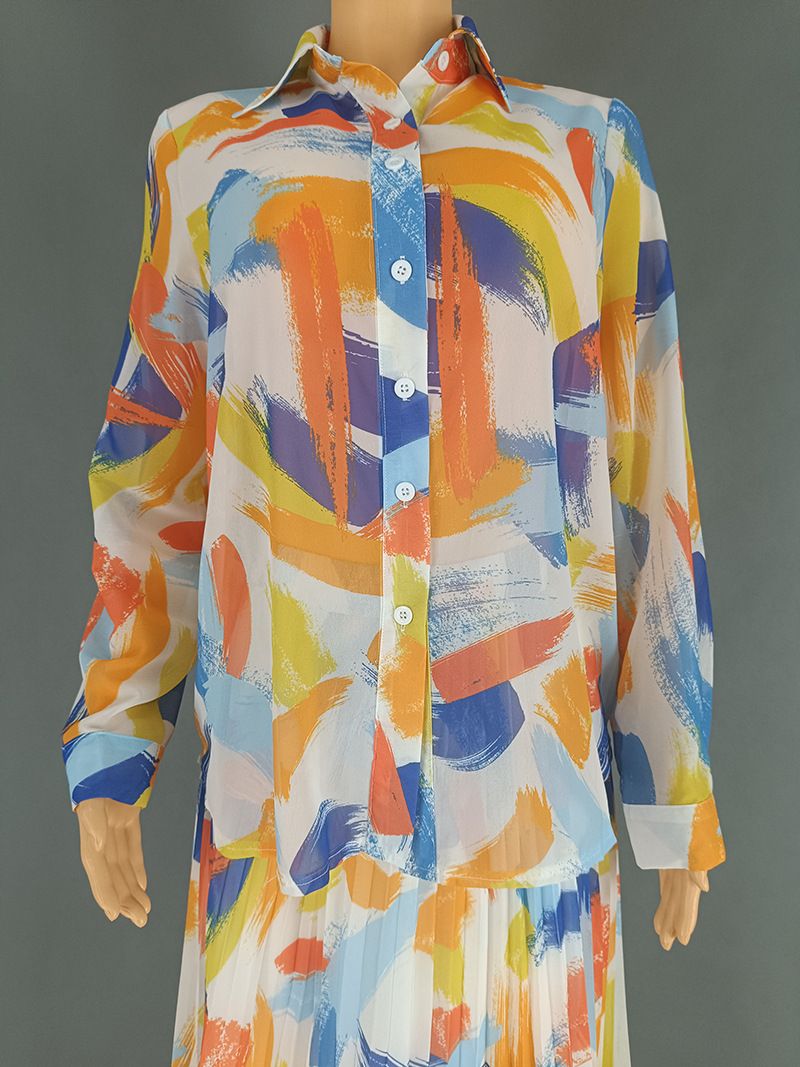 Camicia da donna con pieghe, ampia scollatura, taglie forti, abito e top, completo due pezzi_voghion.com