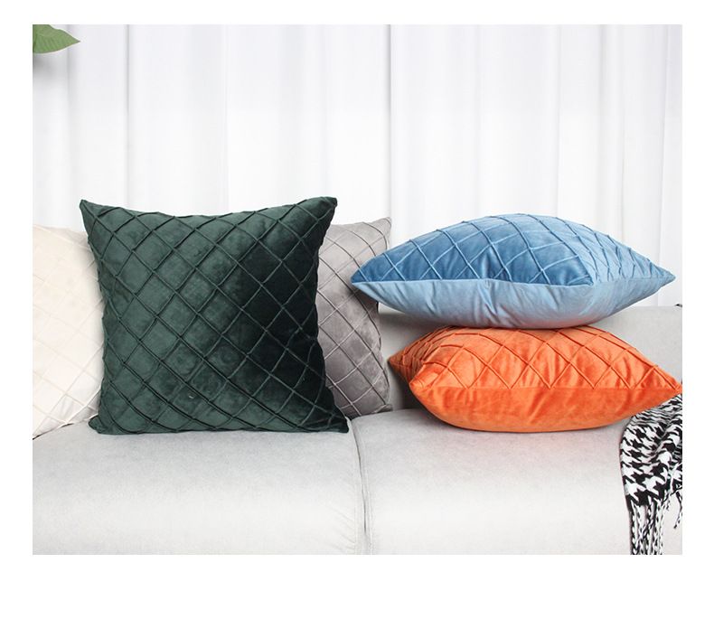 Coussin en velours avec rembourrage intérieur – Housse de coussin matelassée style nordique à losanges pour canapé et lit (45 x 45 cm/50 x 50 cm, tissu velours doux et luxueux)_voghion.com