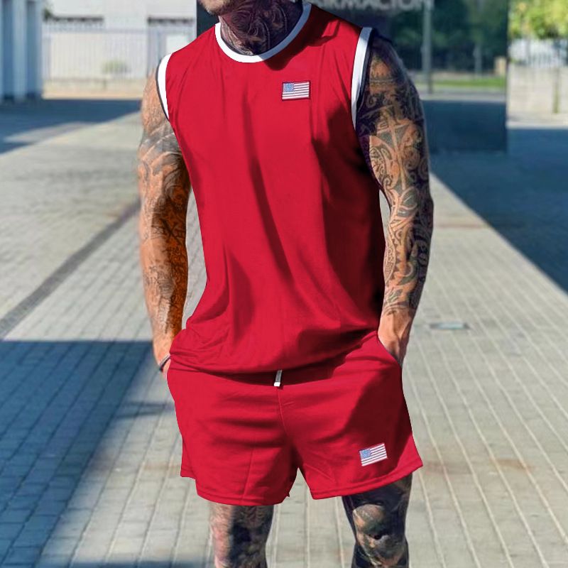 2024 Sommer Neues schnelltrocknendes Tanktop-Shorts-Set aus Mesh für sportliche Herrenbekleidung_voghion.com