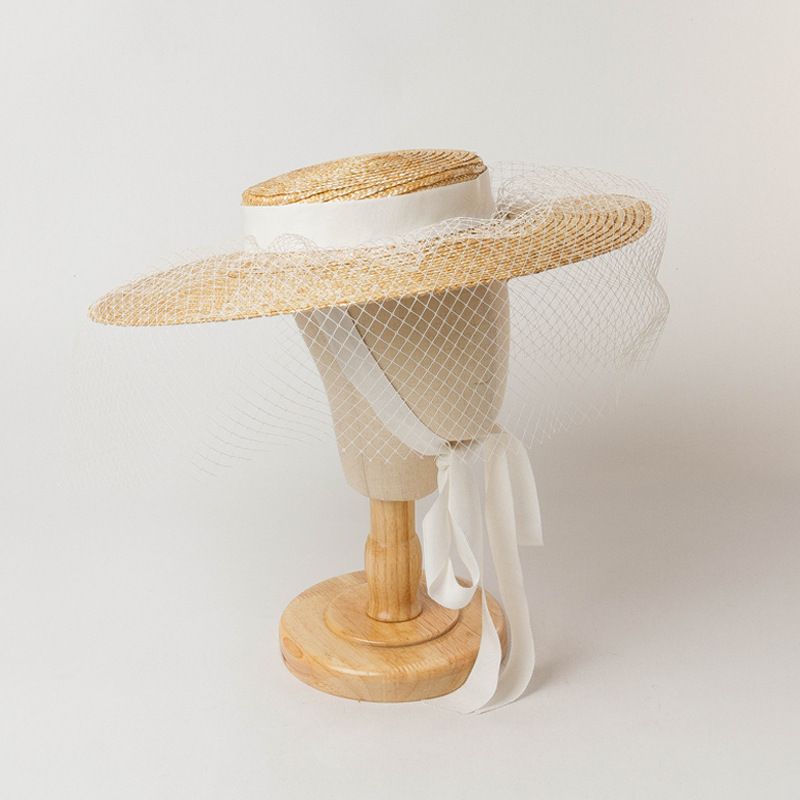 Moda Bambini nuova decorazione in rete a rete piatta con parasole e protezione solare cappello di paglia concavo_voghion.com