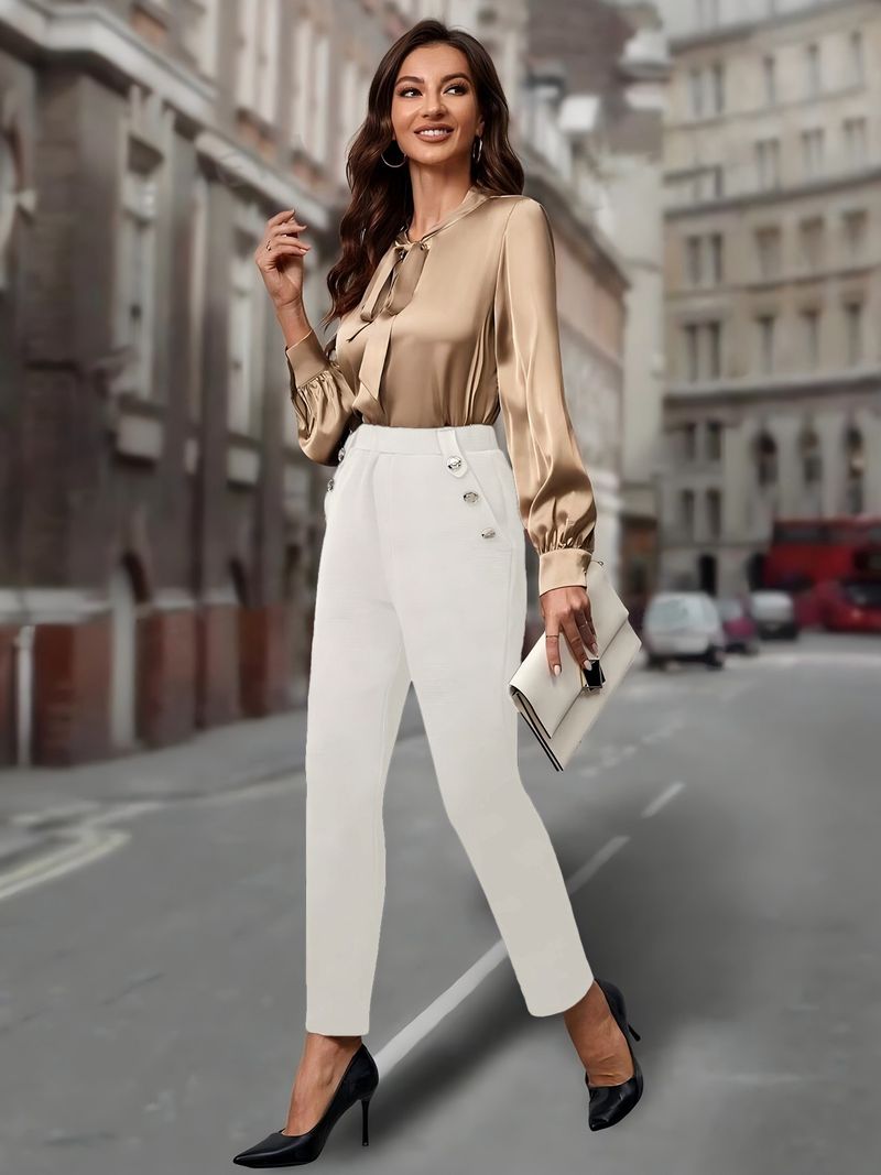 "Tailored Stretch Trousers With Button Accents – Slim-Fit Work Pants With Slant Pockets (Black/Navy/Khaki, S-XXL, Euro-US Office Chic)"_voghion.com
