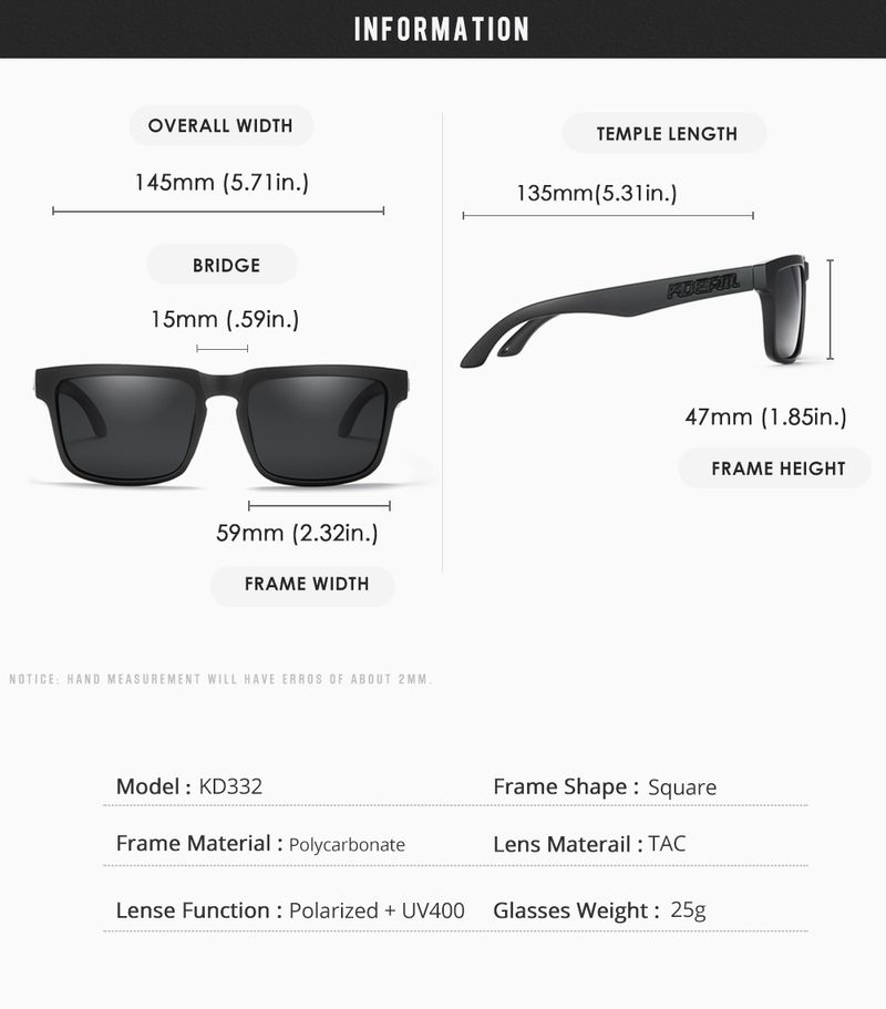 Moda KDEAM Occhiali da sole polarizzati da uomo, quadrati, casual, per esterni, occhiali da sole da donna, unisex, per coppia, con nuova confezione_voghion.com