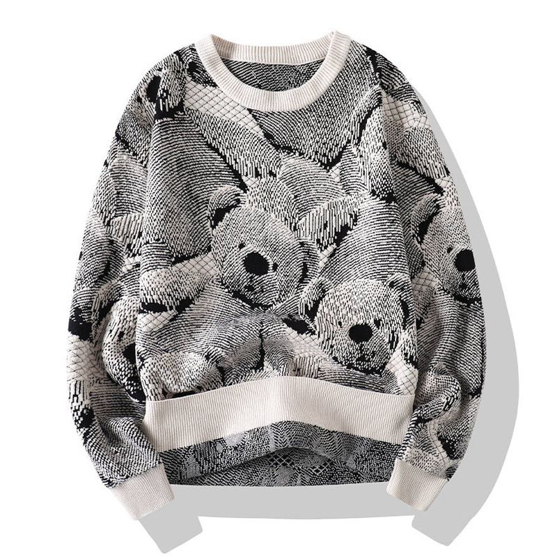 Herrenbekleidung Herbst- und Winterpullover Dicker Rundhals-Strickpullover Unterteil Oberbekleidung Teenager Lockeres trendiges warmes Oberteil_voghion.com