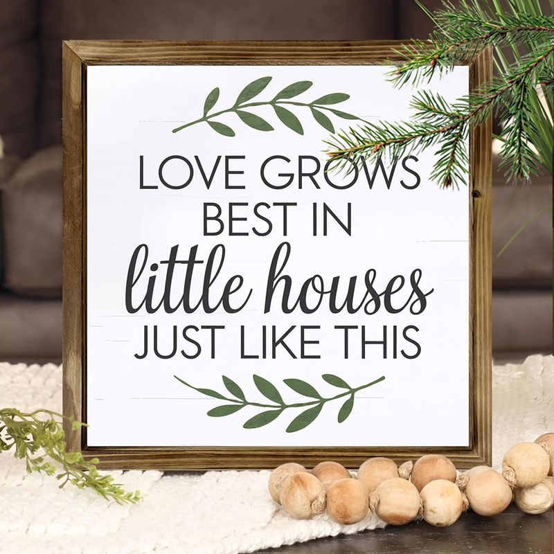 8x8" Rustic 'Love Grows Best In Little Houses' Wood Sign - Inspirational Wall Art For Living Room/Office, No Batteries Needed, Unique Gift_voghion.com