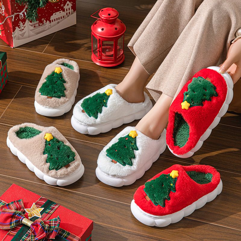 2024 New Christmas Tree Women's Home Unisex Autumn Winter Slippers Barcode Sticker Available_voghion.com