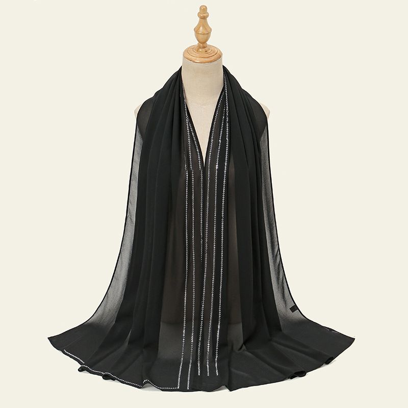 Foulard musulmano in chiffon lungo con perle, a forma di catena, in puro colore, popolare sciarpa etnica femminile_voghion.com