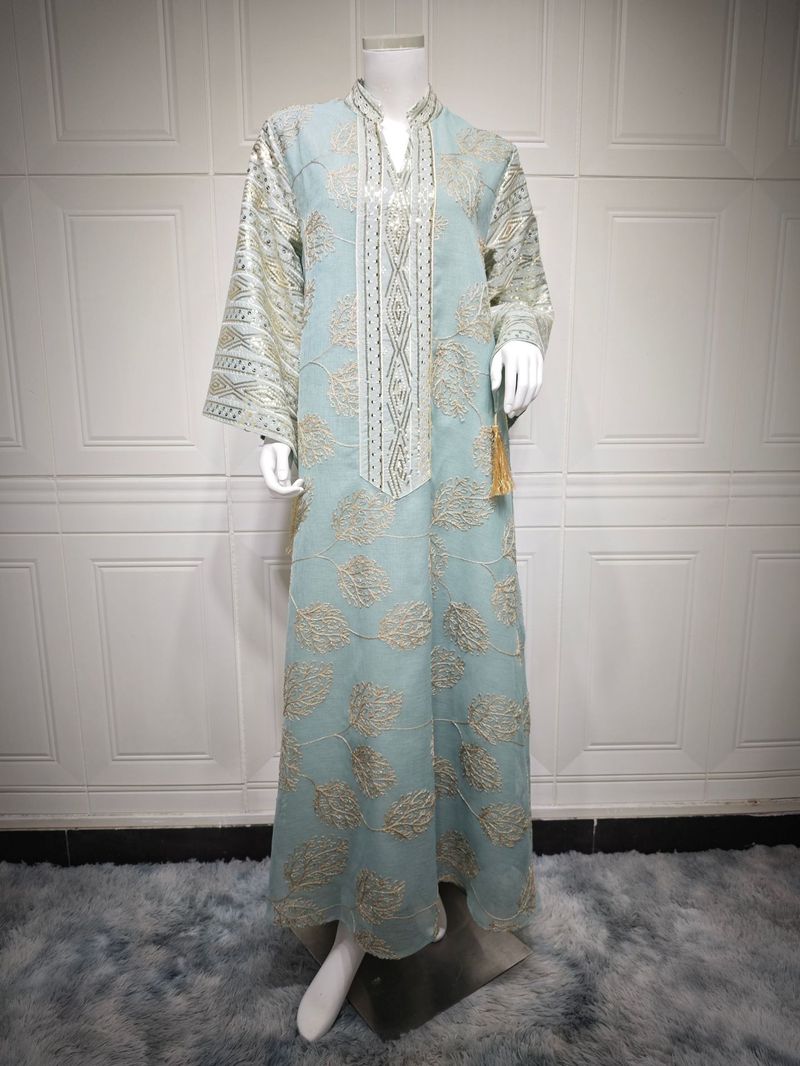 Verve AB423 Muslimische bestickte Pailletten-Abaya in Übergröße für Damen, neuer Stil_voghion.com