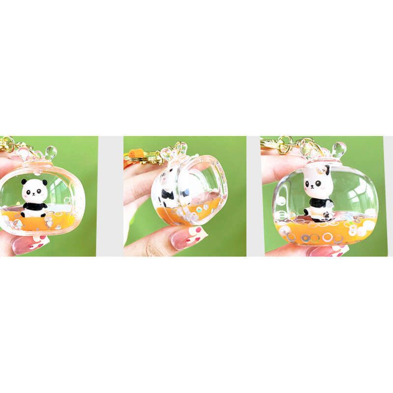 Floating Doll Panda Exquisite Quicksand Keychain Package Pendant Paw Machine Gift_voghion.com