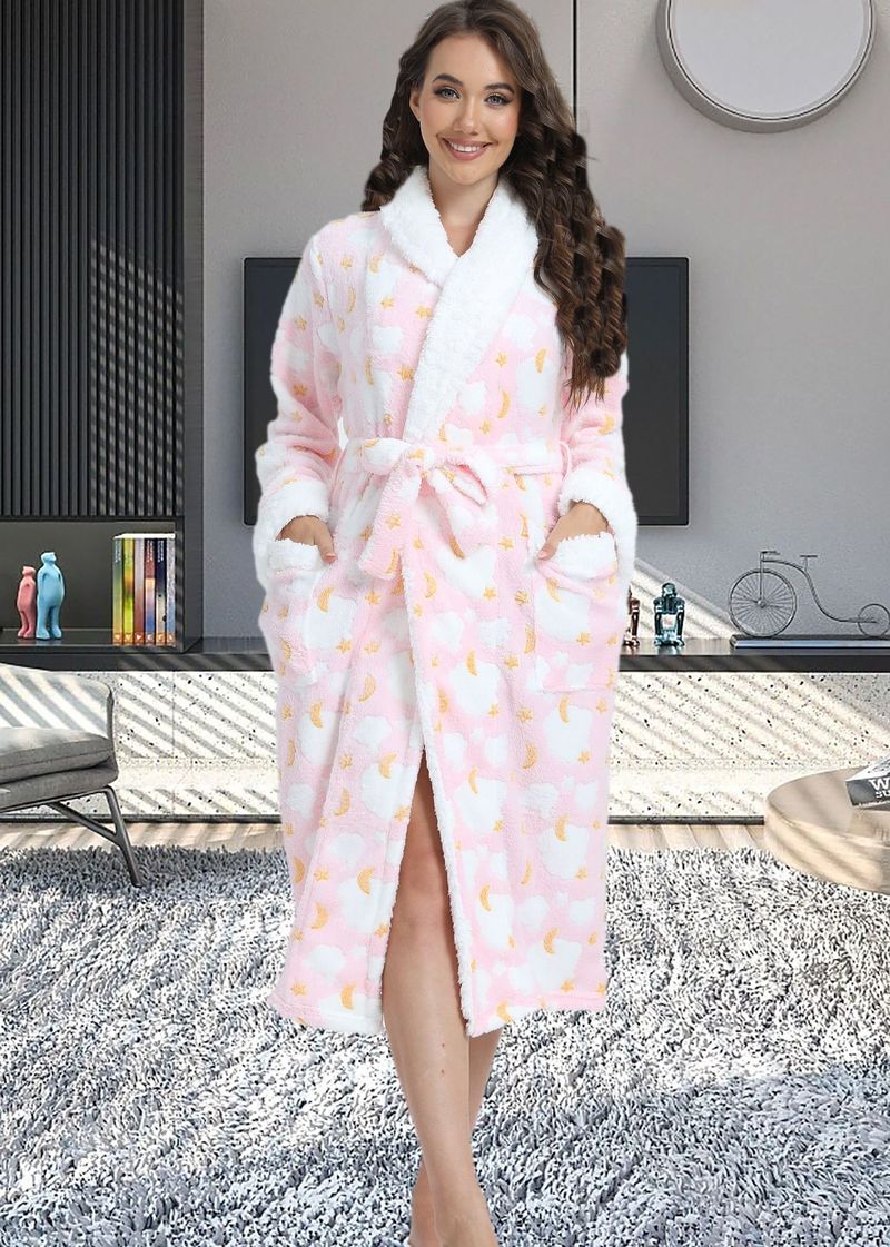 Underwear & Sleepwears Long Style Nightgown Loungewear Flannel Robe Long Sleeve Bathrobe Sleepwear Loungewear Soft Cozy Nightgown With Pockets_voghion.com