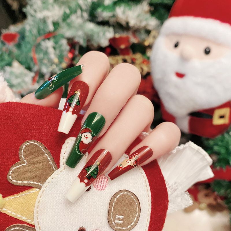 Nouveaux faux ongles de Noël à motifs de flocons de neige, de cerfs et de rennes, détachables, finitions finies, vente en gros P167_voghion.com