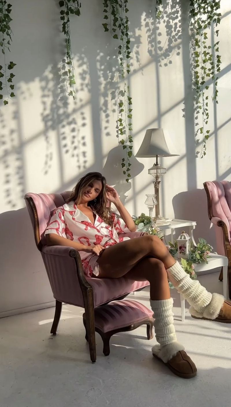 Damenbekleidung Satin Bedrucktes Zweiteiliges Set Home Kleidung Pyjamas_voghion.com