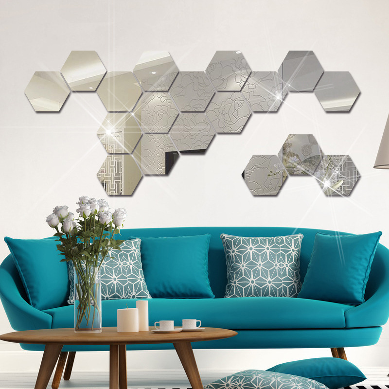 JM006 pegatina de pared de espejo acrílico hexagonal DIY decoración del hogar pegatina de espejo tridimensional impermeable_voghion.com