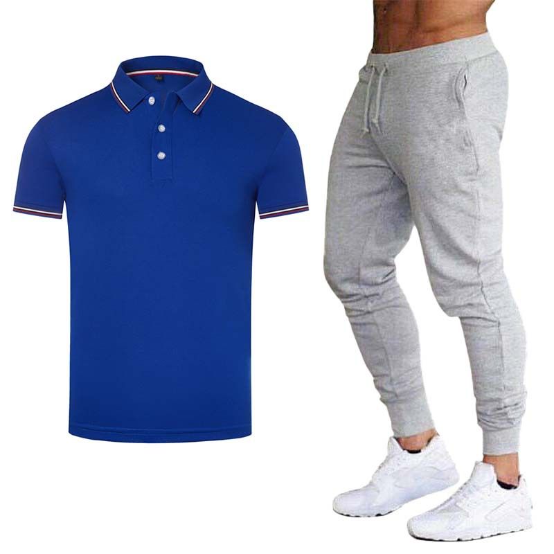 Herrkläder Sommar Pikétröja Lapel Kortärmad Företagsteam Arbetskläder Tryckt LOGO Reklam T-shirt Set_voghion.com