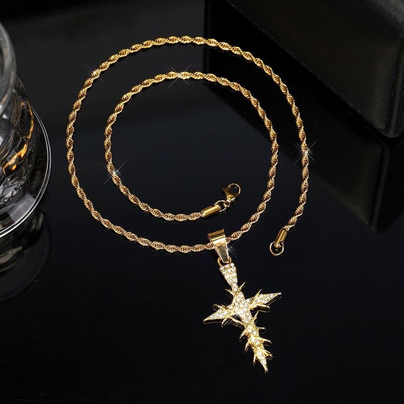 Unique Niche Design Internet Celebrity Temperament Lively Shining Cross Twist Chain Necklace Ins Simple Alloy Pendant_voghion.com