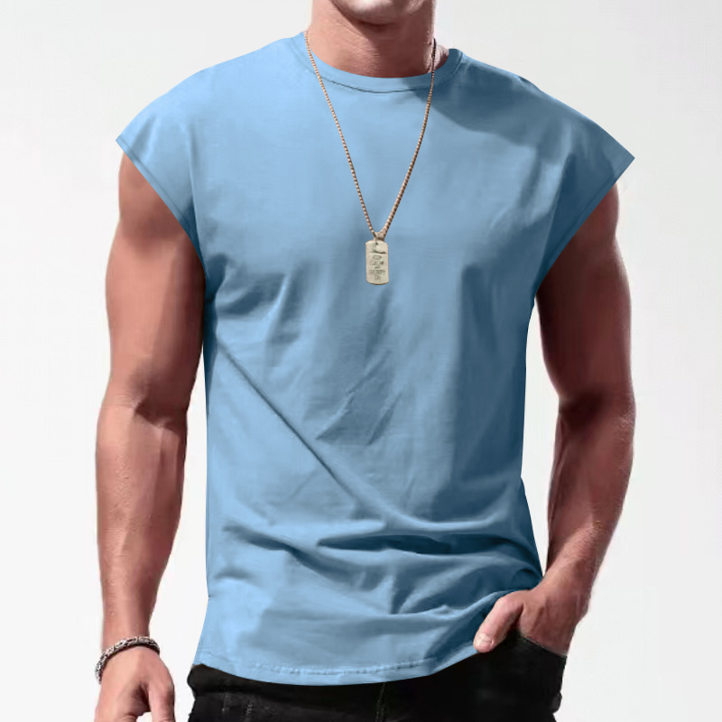 Herren Sommer Ärmelloses T-Shirt Tops Casual Loose Solid Color Dünner Abschnitt Schulter Unterhemden_voghion.com