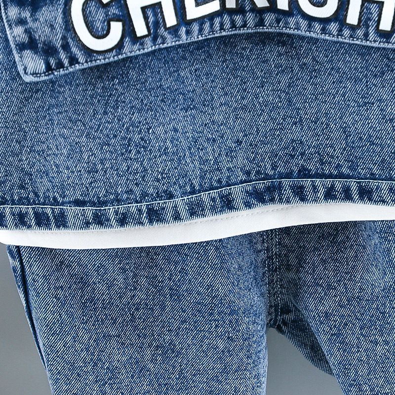 Haine pentru bebeluși, primăvară, toamnă, costum rupt, jachetă din denim, vestă cu glugă, cămașă + pantaloni, set 3 piese_voghion.com