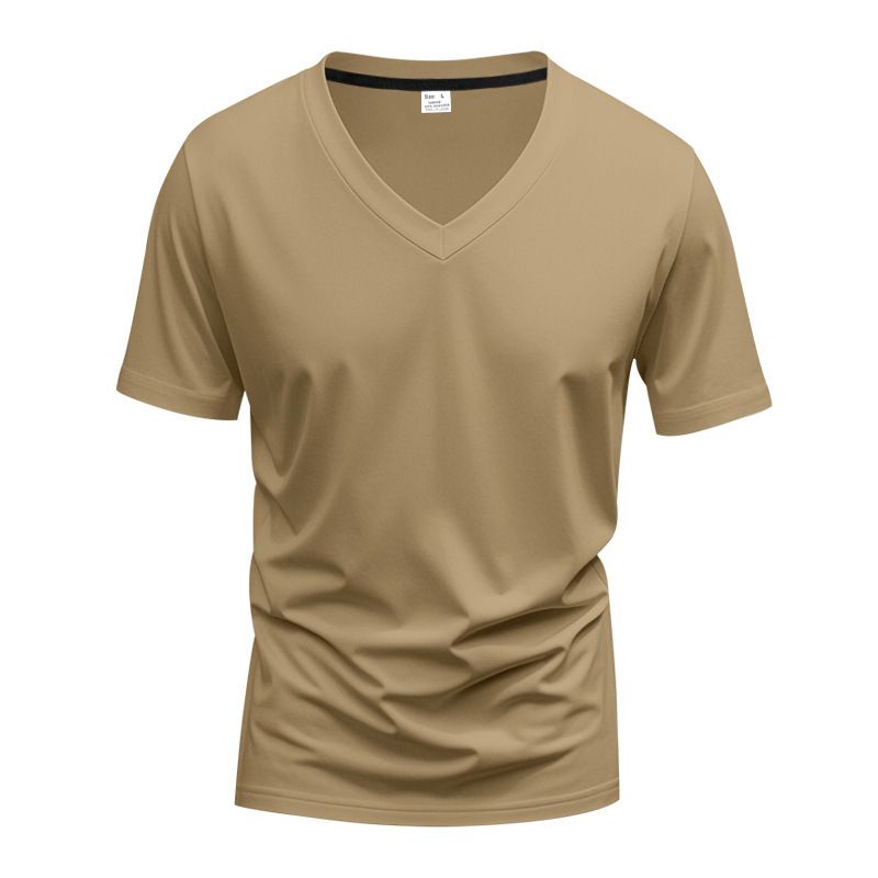 Herrenbekleidung T-Shirt Einfarbig V-Ausschnitt Kurzarm Sommer Neue Große Größe Trend Tops_voghion.com