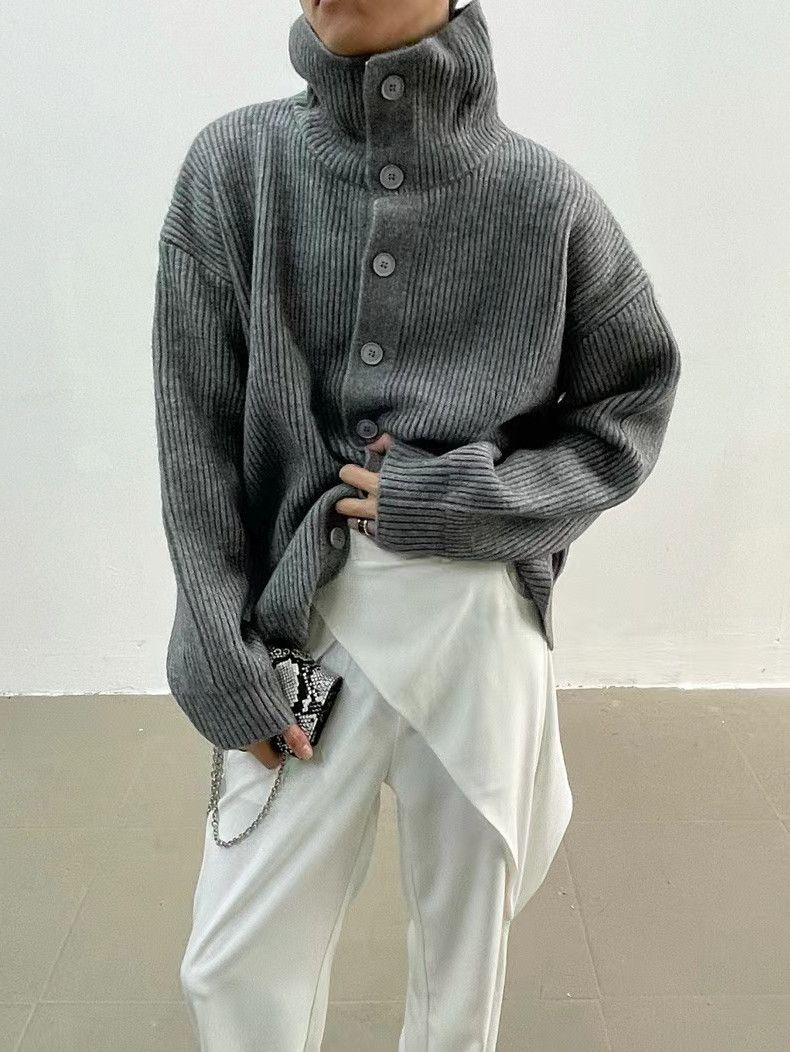 "Oversized Knit Cardigan – Minimalist Open-Front Loose Fit Jacket For Women (Grey/Off-White/Black)"_voghion.com