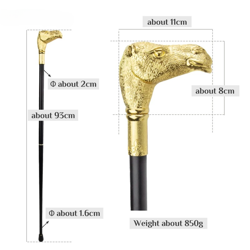 Golden Camel Head Walking Cane Fashion Walking Stick Gentleman Luxury Crosier Knob Walking Stick 93cm_voghion.com