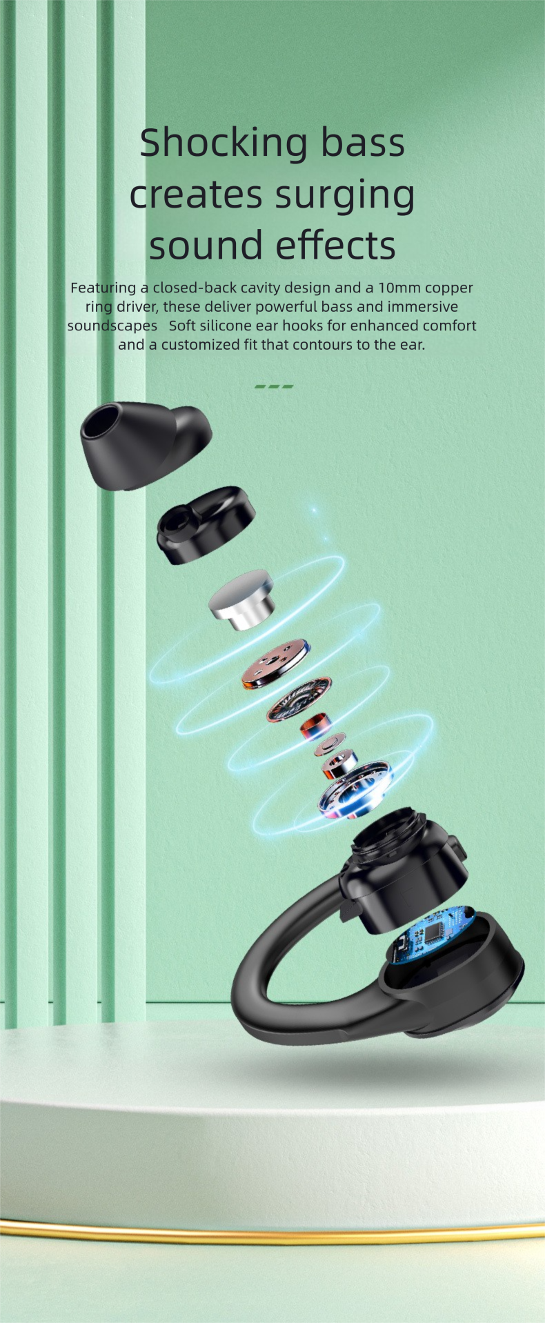 AX9 True Wireless Bluetooth Earbuds Ear Hook Power Display ENC Call Noise Reduction_voghion.com