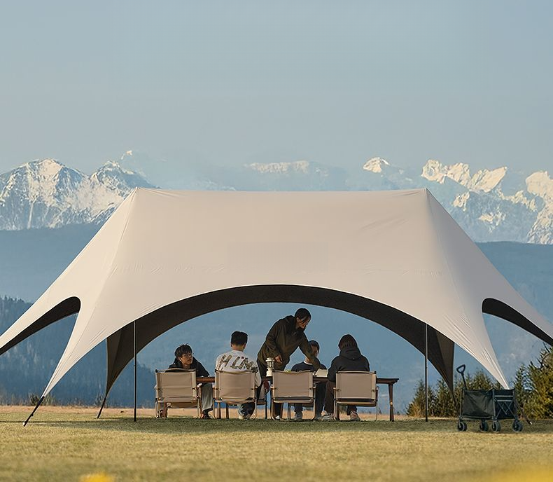Quick Black Vinyl Tarp Hexagonal Outdoor Table And Chairs Camping Rainproof Equipment Butterfly Shape Sunshade Tent_voghion.com