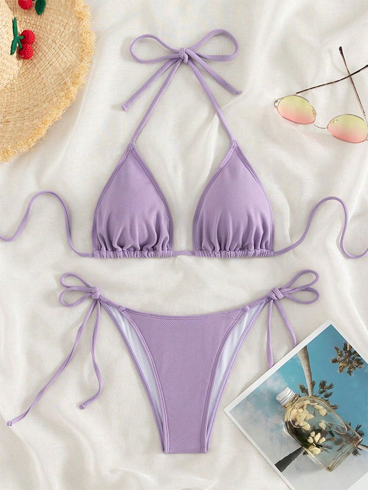 2025 neuer einfarbiger Schnür-Sexy-Bikini-Split-Badeanzug für Frauen_voghion.com