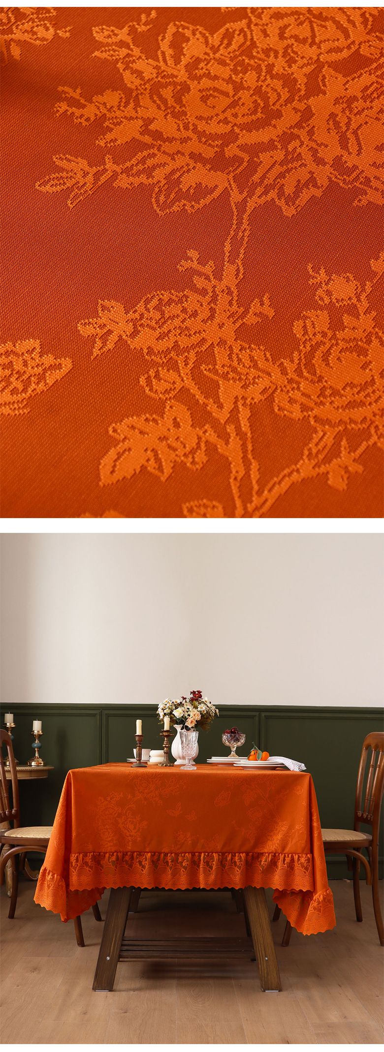 Hochwertige Tischdecke aus Polyester mit Spitzenbesatz – Verdickter Rüschensaum, öl-/rutschfest, mehrere Größen (140 x 100 bis 260 cm) für Bauernessen und Veranstaltungen_voghion.com