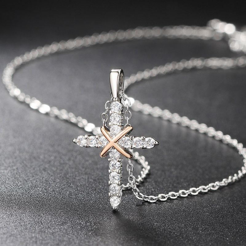 Collana unisex con ciondolo a croce in zircone pieno, vendita calda, per donna, galvanica a colori separati, nuovi gioielli_voghion.com