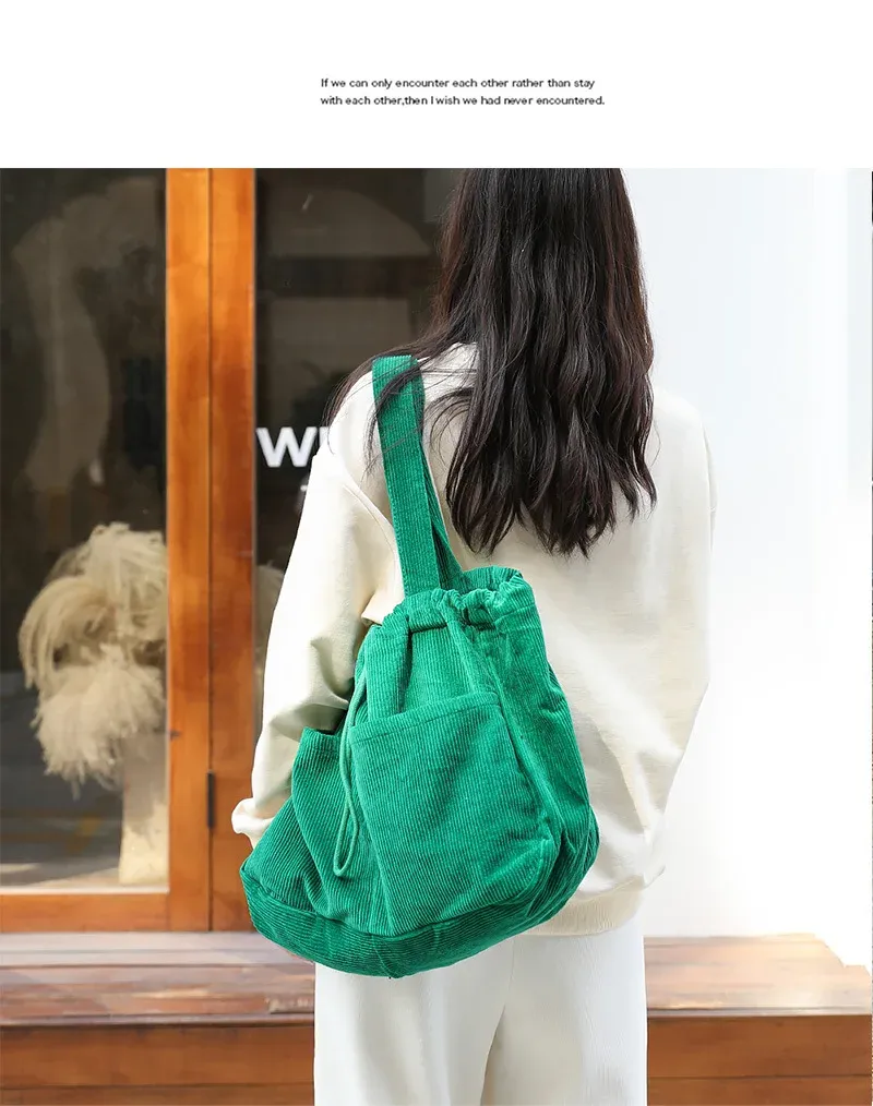 Borse casual semplici Borsa a tracolla in velluto a coste per studenti adolescenti Borsa da donna grande con coulisse Borsa per la spesa da donna_voghion.com