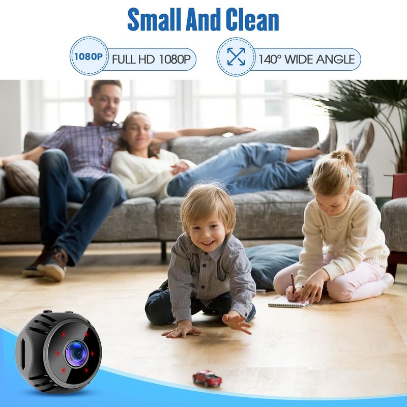 Cameră mini W8 HD 1080P cu viziune nocturnă, supraveghere video cu baterie, Wifi, cameră inteligentă pentru casă (negru)_voghion.com