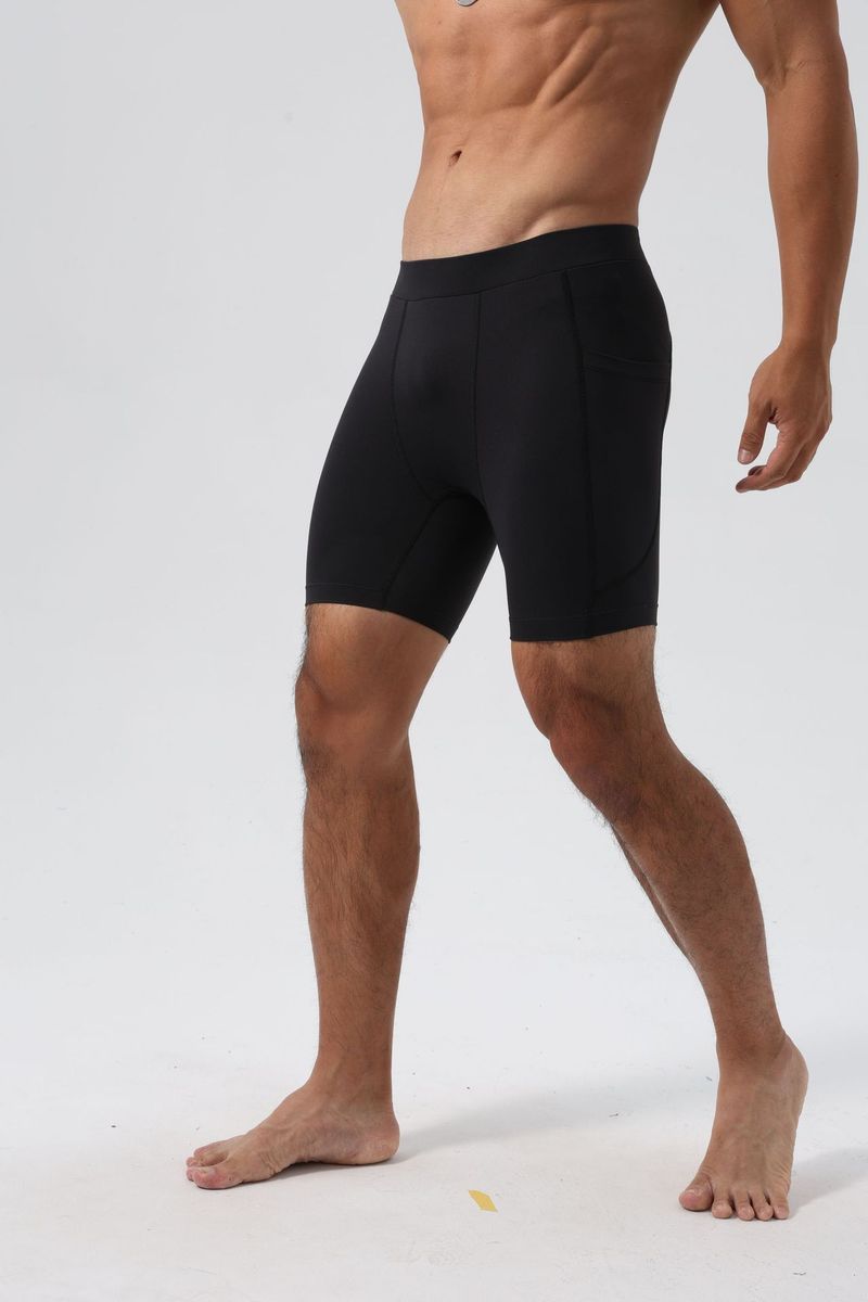 Pantaloni a tre quarti aderenti elastici in pelle di squalo da uomo, pantaloni a tre quarti con tasche, collant anti-trasparenti ad alto peso in seta ghiacciata_voghion.com