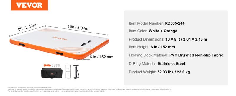 VEVOR Inflatable Floating Dock, 10 x 8FT Inflatable Dock Platform, Non-Slip Water Floating Dock Mat with Detachable Ladder & Portable Carrying Bag, Fl_voghion.com