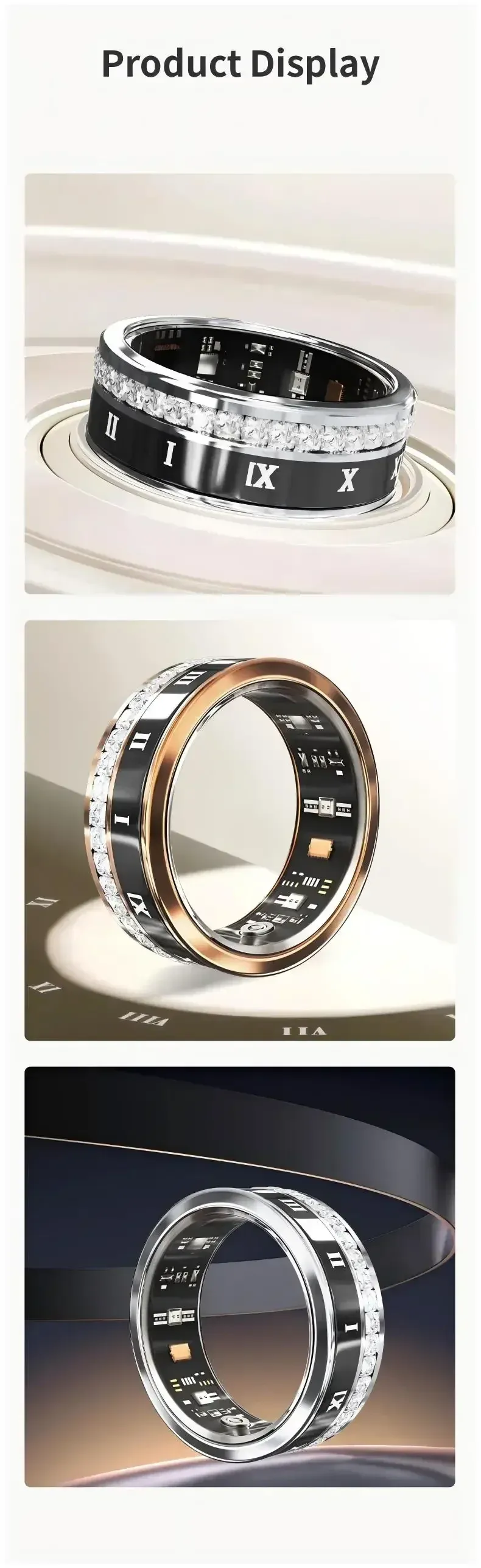 Diamant mit magnetischen Schnelllade-Smart-Ringen, Blutsauerstoff-/Herzfrequenz-/Schlafüberwachung, IP68 5ATM, Sport-GPS-Tracking-Ringe_voghion.com
