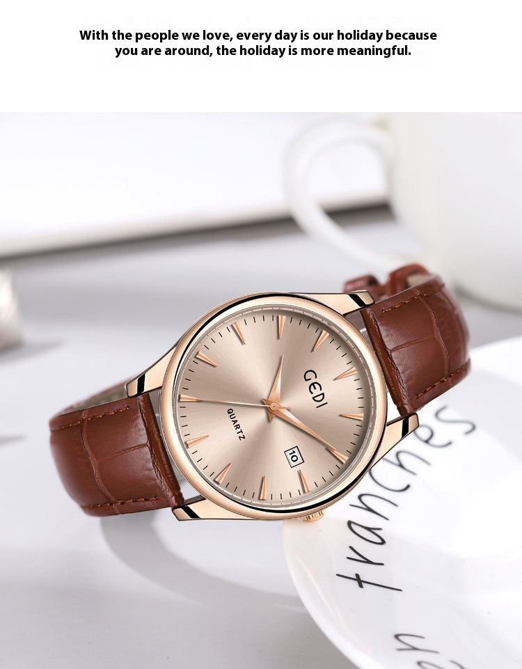 Neue mode paar modelle klassische leder einfache senior gefühl kalender wasserdicht quarzuhr_voghion.com