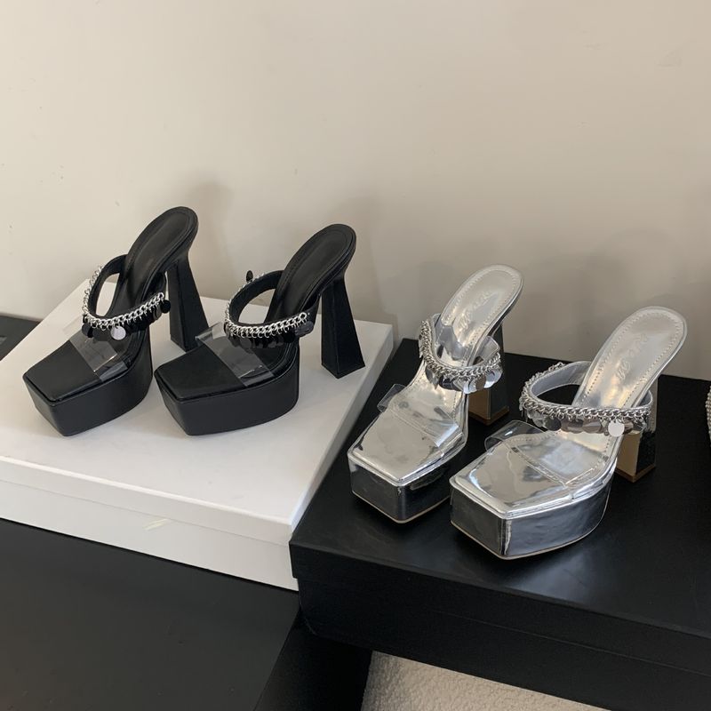 2025 Summer Versatile New Super High Short Heel Waterproof Platform Square Head Nightclub Transparent Sandals_voghion.com