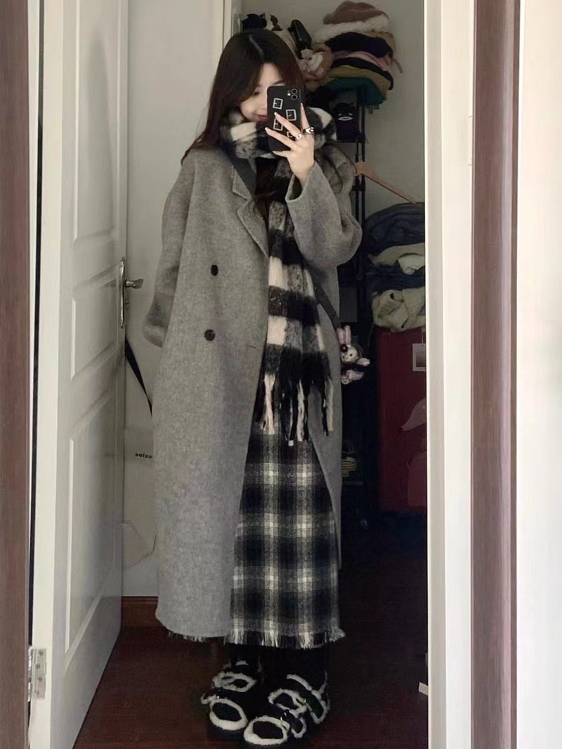 Yllekappa för kvinnor på vintern, förtjockad Hepburn-stil, extra lång, ankellängd, knälång, lös och trendig yllekappa_voghion.com