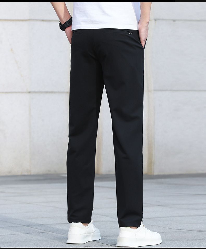 Pantaloni casual da uomo, vestibilità dritta, elasticizzati, comodi, adatti a tutte le stagioni, grigi e neri, abbigliamento casual da ufficio, in tessuto misto cotone_voghion.com